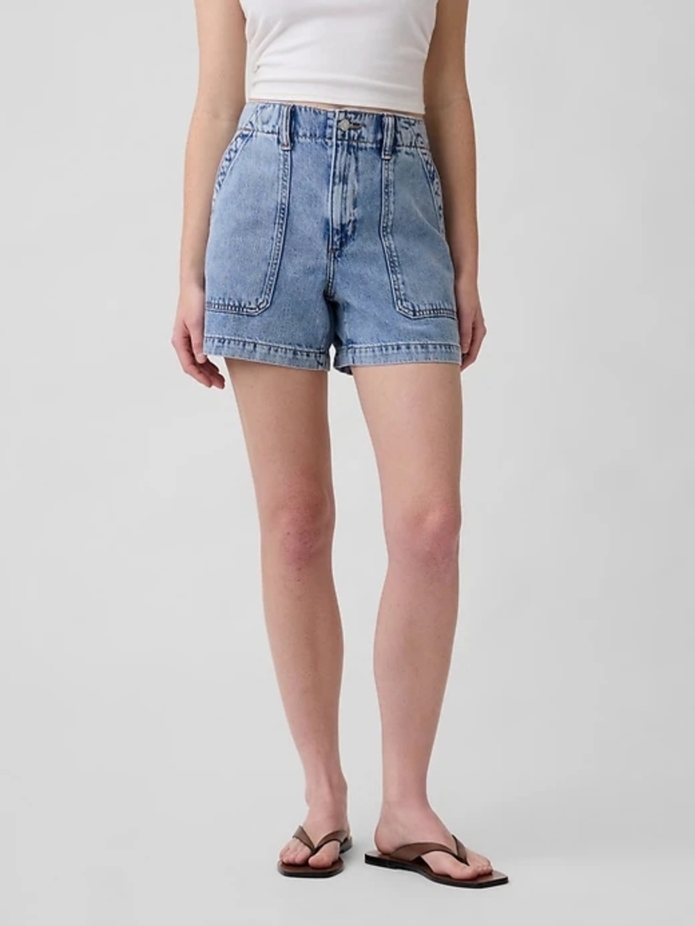 GAP NWT Women's Light Blue 4" High Rise Easy Denim Utility Shorts Size Large